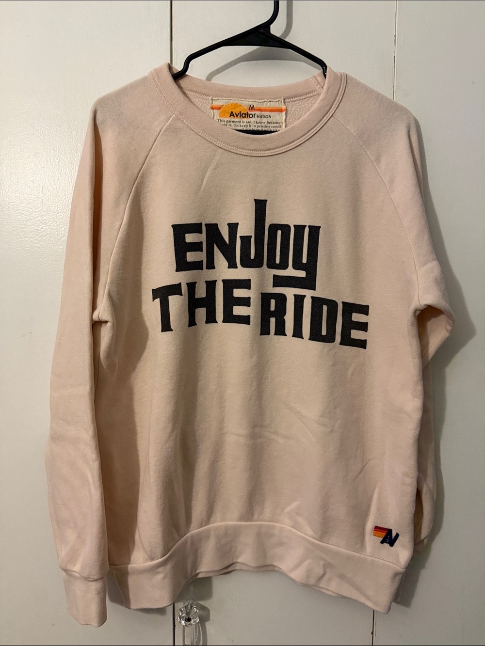 Aviator Nation Cream/pale pink Crewneck with Black “Enjoy The Ride” Print